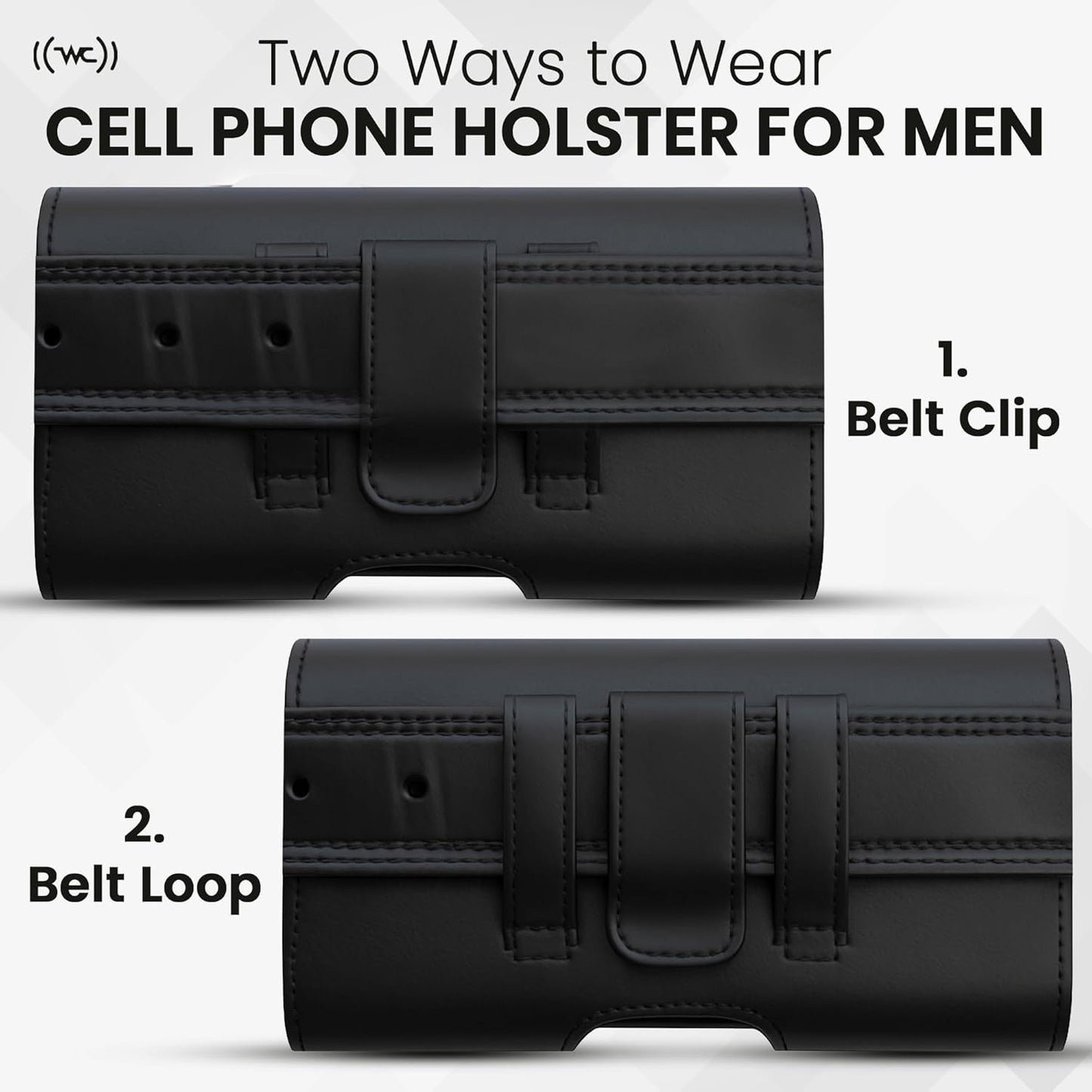 Leather Phone Holster for Men & Women, Horizontal Cell Phone Case with ID/Card Holder, Fits iPhone 13/12 Mini, SE, Xs/X, 8, 6s - Belt Clip/Loop Carrying Phone Pouch – Small Size