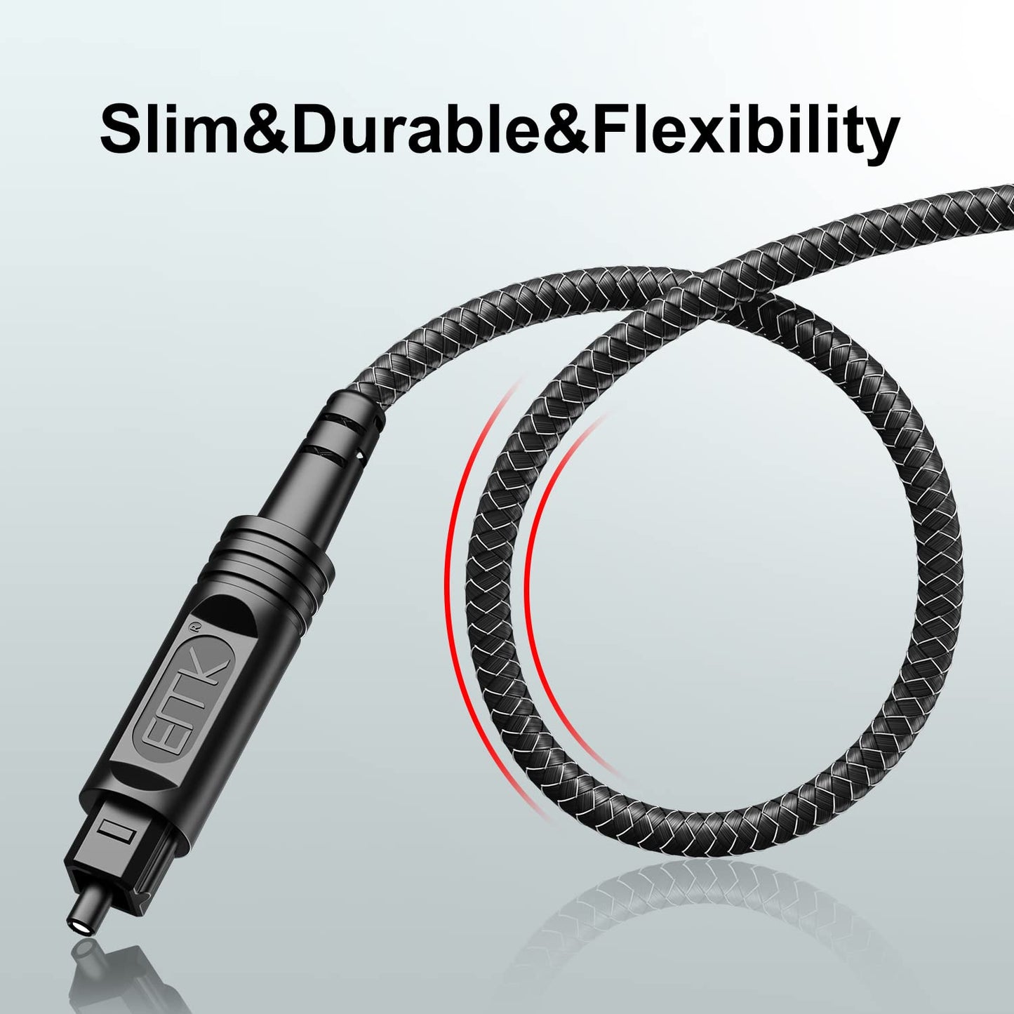EMK Digital Optical Audio Cable [14 Feet/4.6M] - Slim Nylon Braided Toslink Fiber Optic Cable for Sound Bar, TV, Home Theater, PS4, Xbox, Blu-Ray Player & More - High-Speed SPDIF (Black1)