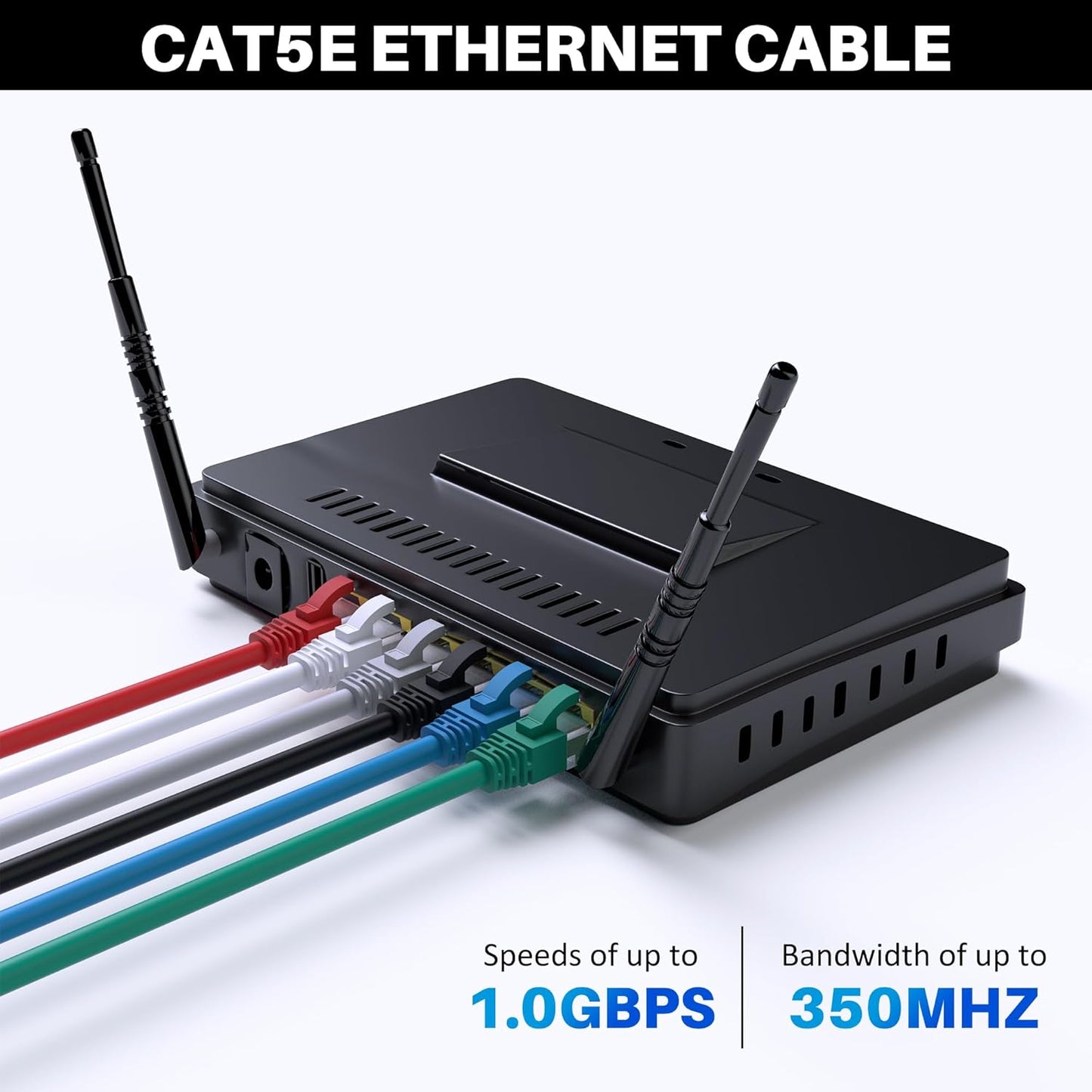 Cat5e Ethernet Cable 25 FT, Long Cat 5e Internet Cable, Black Snagless Patch Cord, Flexible, Network, LAN, PoE, Standard RJ45 Connector for PC, Server, Router, Modem, TV, PS5 - with 15 Cable Ties