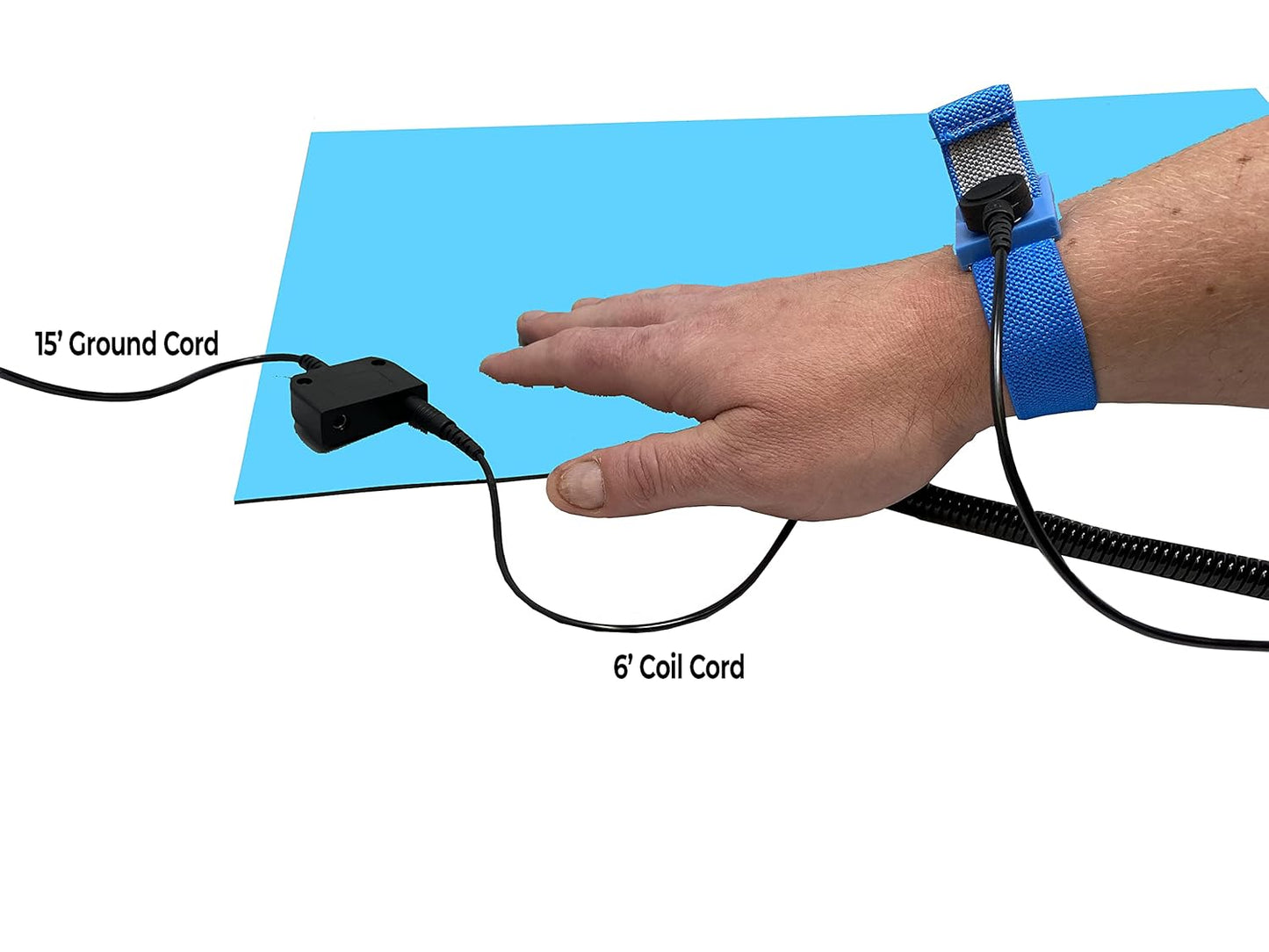 RubberStat Dual Layer ESD Compliant Workstation Rubber Table Mat Kit, Soldering, Cell Phone Repair, with Wrist Strap Set and Ground Cord - 48"x48" Blue