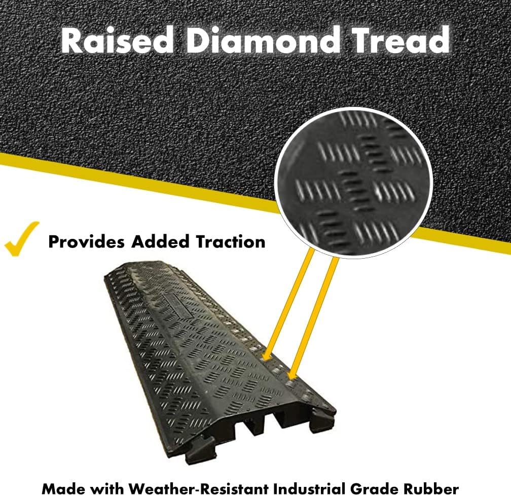 Kable Kontrol Drop Over Floor Cord Cover – 40” Inch Long 3 Channel Cable or Wire Protector – 60 Pcs Bulk Pack - Rubber Ramp for Indoor and Outdoor Use – Black