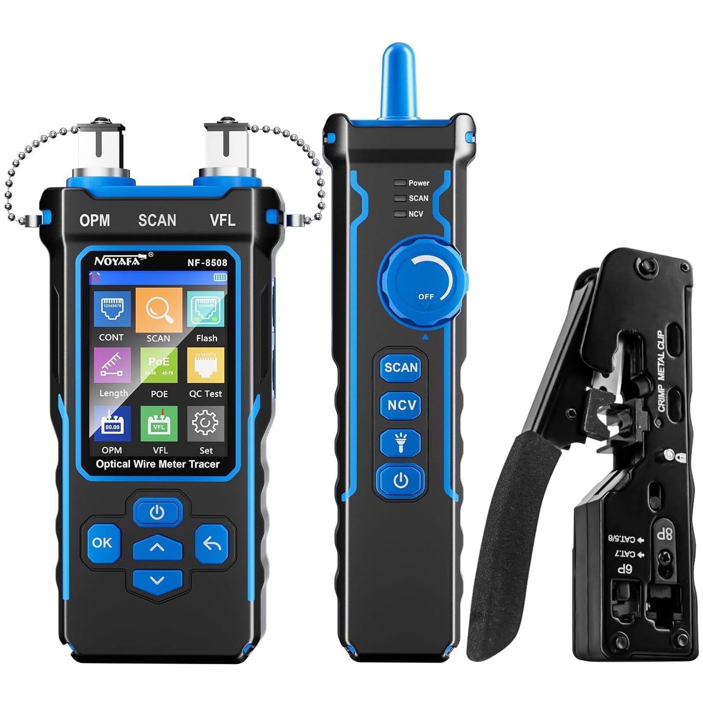 NOYAFA NF-8508 Network Cable Tester Kit with RJ45 Crimp Tool, Ethernet Cable Tester with Optical Power Meter, RJ45 Network Tester with Crimper Stripper Cutter for Cat5 Cat6 Cat7 8P8C