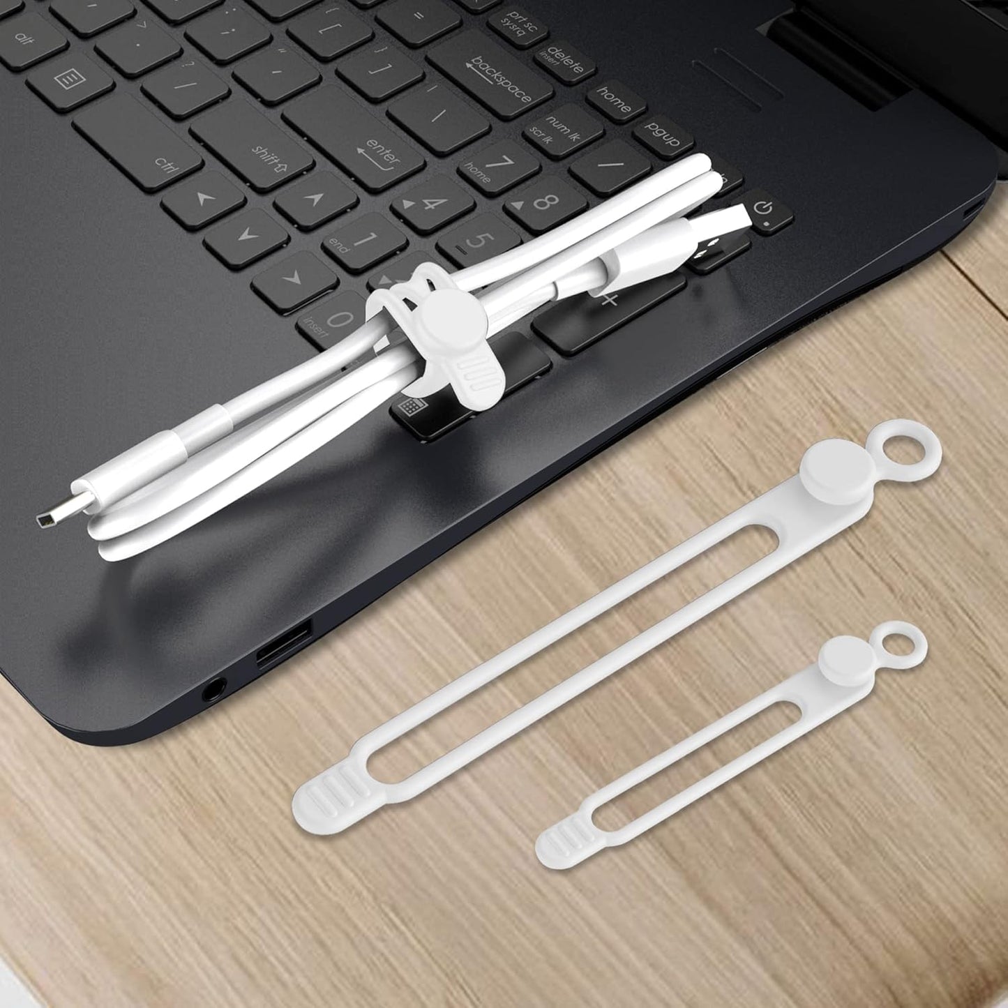 Nearockle Silicone Cable Ties Cord Organizer for Cable Management, 16PCS 4.2" and 7.1" Reusable Cable Organizer Electronic Accessories for Home, Office, Kitchen, School, Travel (White)