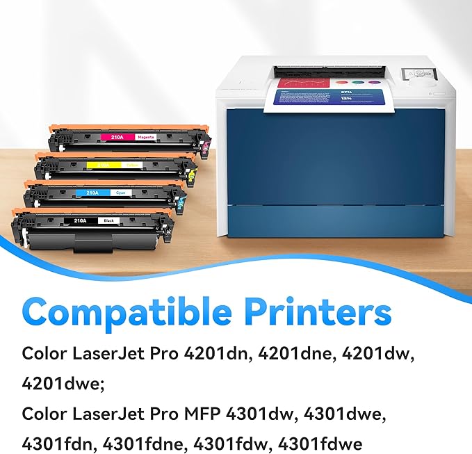 210A Toner Cartridges 4 Pack Compatible for hp 210A toner cartridges for HP Color Laserjet Pro MFP 4301fdw 4201dw 4201dn 4301fdn 4201dne 4201dwe 4301dw 4301dwe Printer(Black/Cyan/Yellow/Magenta)
