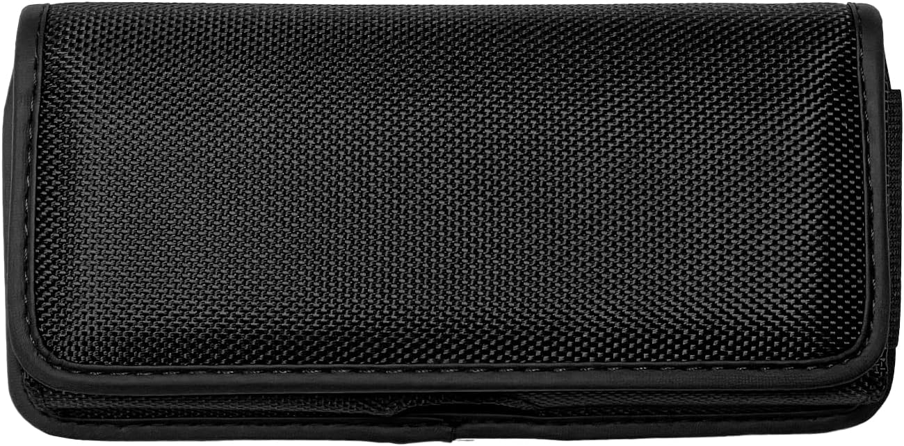 Nylon Cell Phone Holster for Samsung Galaxy A23/A25/A26/S22/S23/S24/S25 Cricket Outlast 5g, icon 5,icon 6, Horizontal Case Canvas Waist Carrying Pouch with Belt Clip/Loops, Black