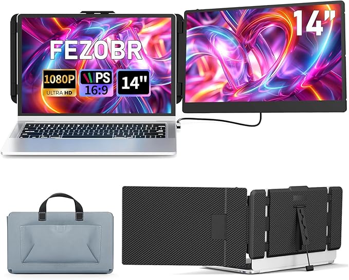 Laptop Screen Extender, 14" FHD 1080P IPS Laptop Monitor Extender Dual Screen, Travel Monitor for 13-17" Laptops with USB-C/HDMI Port, Plug and Play for Windows/Mac/Android