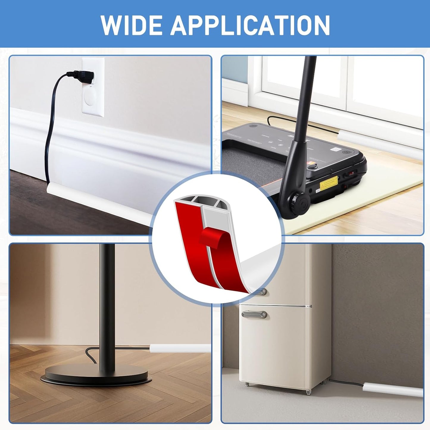 Floor Cord Cover Self Adhesive Cord Hider Floor Extension Cord Covers for Floor Power Cord Protector Cable Management Prevent Cable Trips Cable Cavity 0.59" W x 0.31" H (White, 3.3Ft)