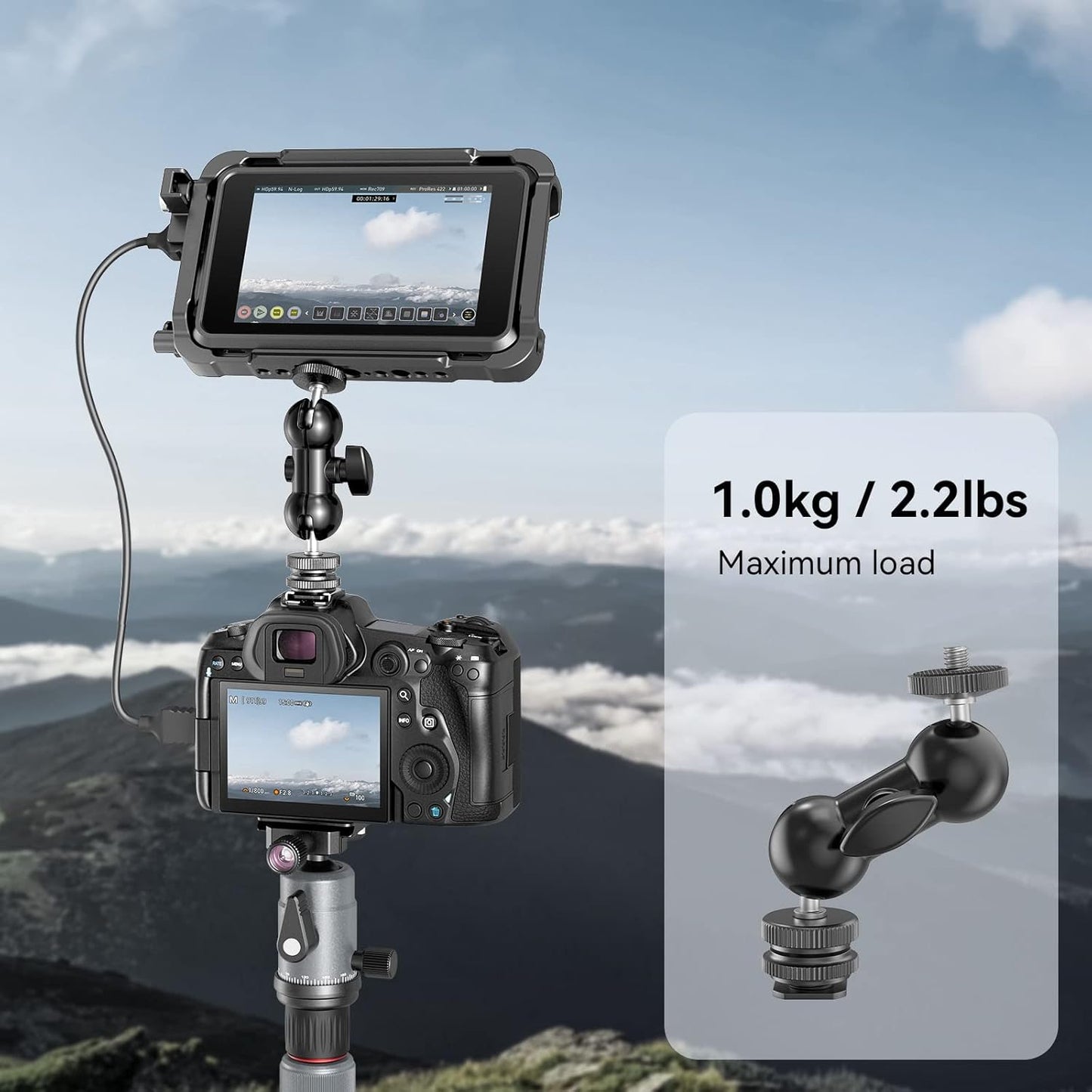 SmallRig Cool Ballhead, Multi-Function Double Ball Dead Adapter with Shoe Mount & 1/4" Screw for Monitors Led Light Microphone - 1135