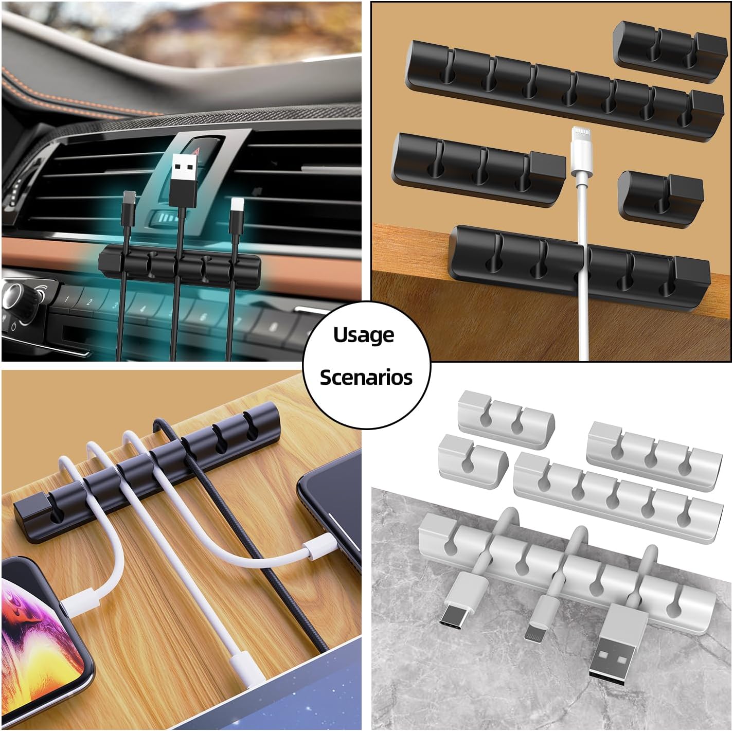 11PCS Cable Management Cord Holder Organizer, Magnetic Cable Clips Adhesive Wire Keeper, Under Desk for Bedside Nightstand Table Desktop USB Wall Car Office Workspace Accessories (White)