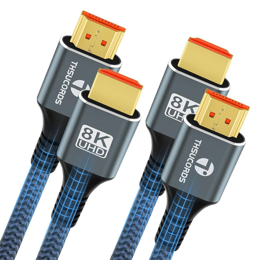 8K 4K HDMI Cable 6.6FT 2 Pack, High Speed Braided HDMI to HDMI 2.1 Cord Supports 8K@60Hz, 4K@120Hz 144Hz 48Gbps Compatible with Roku TV/PS5/HDTV/Blu-ray
