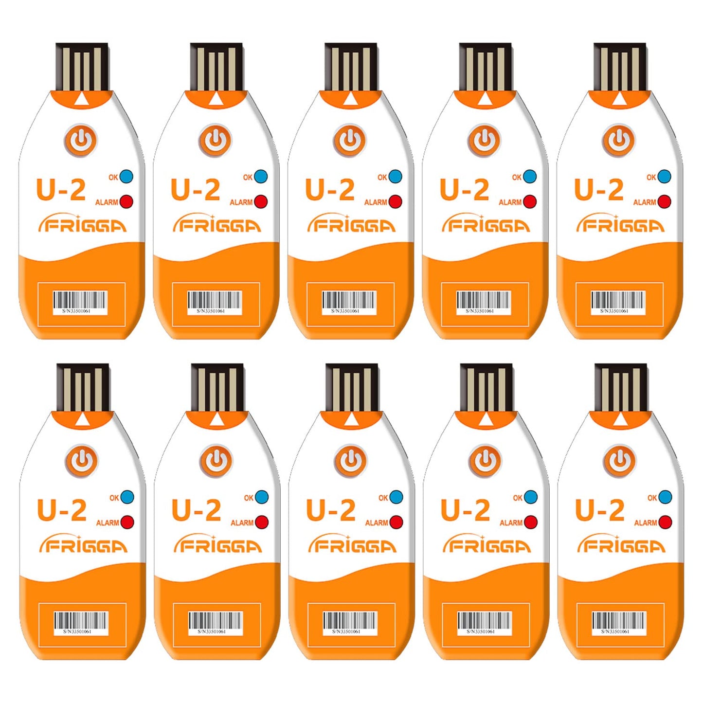 Frigga 10pcs USB Temperature Data Logger Single Use Temperature Recorder 100 Days High Accuracy Thermometer Monitor 14400 Points with PDF CSV Report,U2