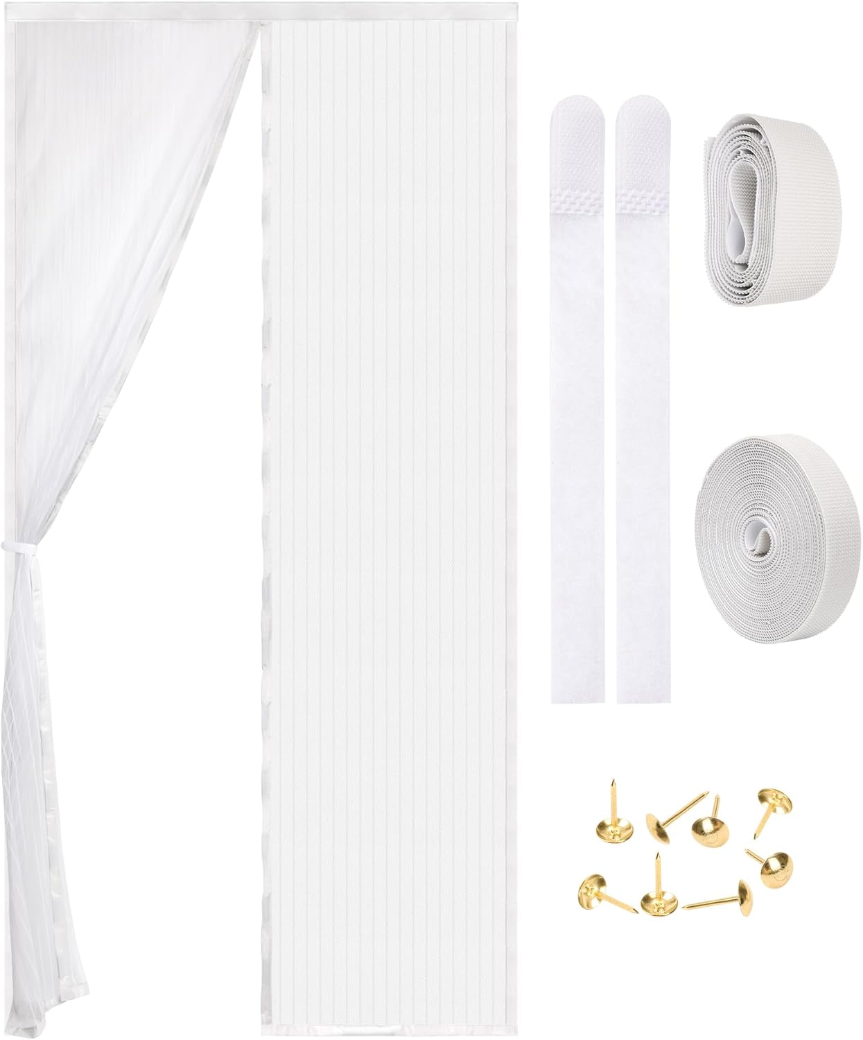 Magnetic Screen Door - Self Sealing, Heavy Duty, Hands Free Mesh Partition Keeps Bugs Out Let Breeze in- Pet and Kid Friendly - Keep Open Feature (White, Fit Door Size 34 x 80 Inch)