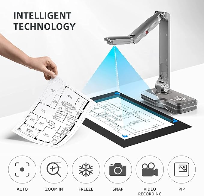 JOYUSING V508 VGA/HDMI/USB 8MP Three Mode Document Camera for Teacher, Auto Focus, LED Light for Real-time Projection, Video Recording, Distance Learning, Works with and Without a Compute
