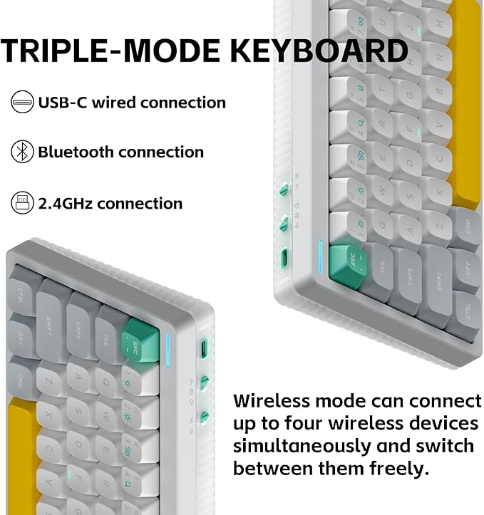 nuphy Halo65 V2 Wireless Mechanical Keyboard with PBT Keycaps, 65% Hot Swappable Custom Gaming Keyboard Compatible with QMK/VIA, RGB Backlit,Gasket Structure,BT5.0/USB-C/2.4GHz,White-Lemon Switches