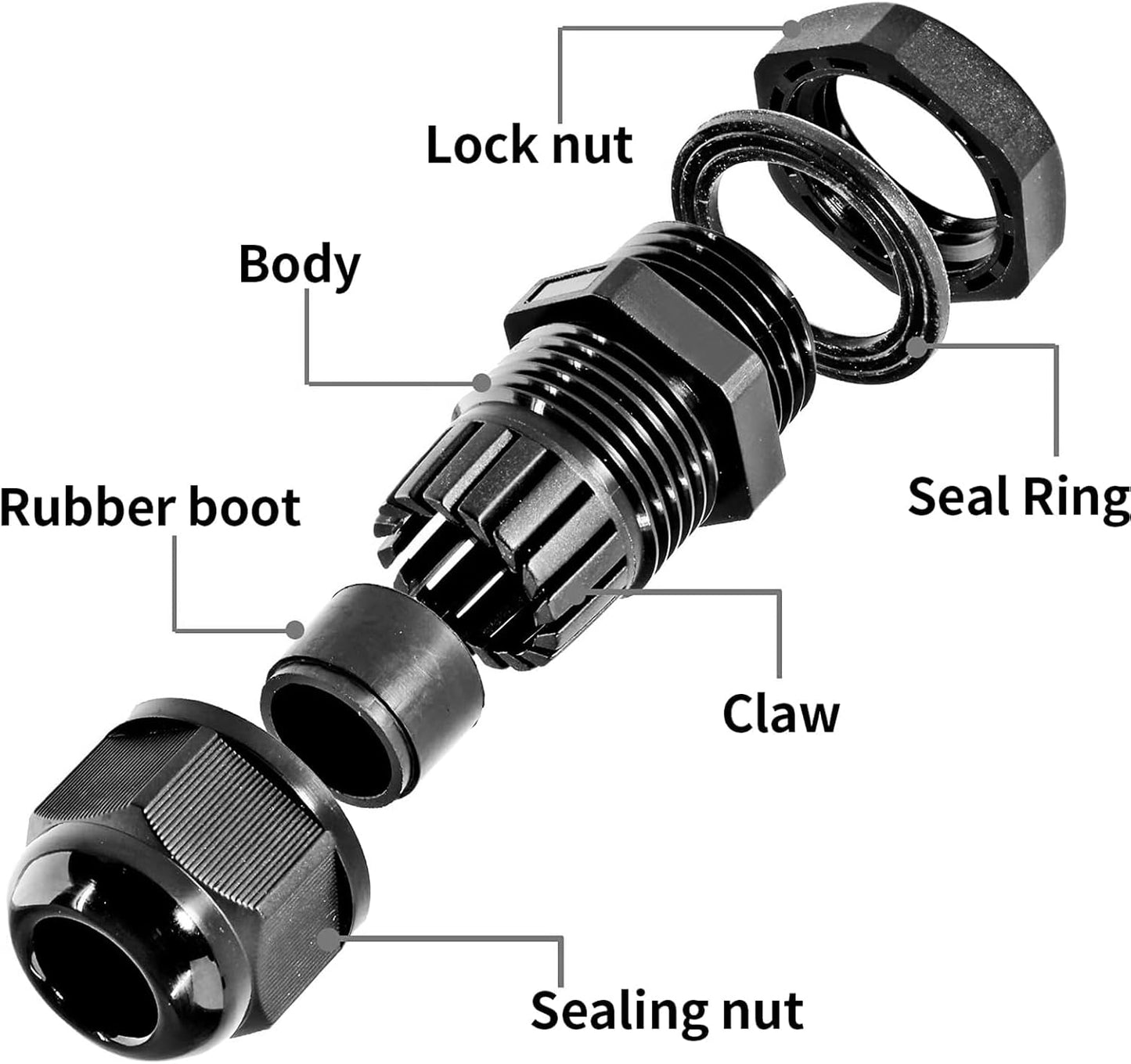 10 Pcs 3/8" NPT Nylon Cable Glands, IP68 Waterproof Adjustable Cord Grip Cable Connector Strain Relief Wire Protectors for 5-9mm Cable Diameter, Black