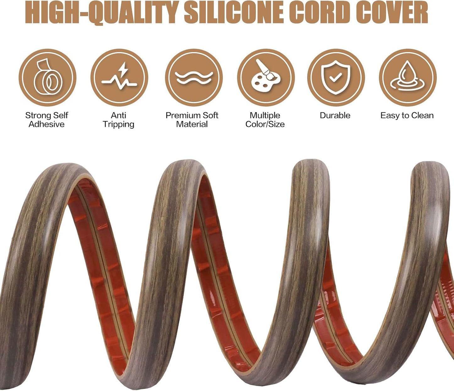 Floor Cord Cover Self Adhesive Cord Hider,3.3FT Cable Management, Extension Strip Protector for Wires, Prevent Cable Trips for Offices, Gyms, Exhibitions Cavity:0.3"(W) x 0.28"(H) Wood Walnut