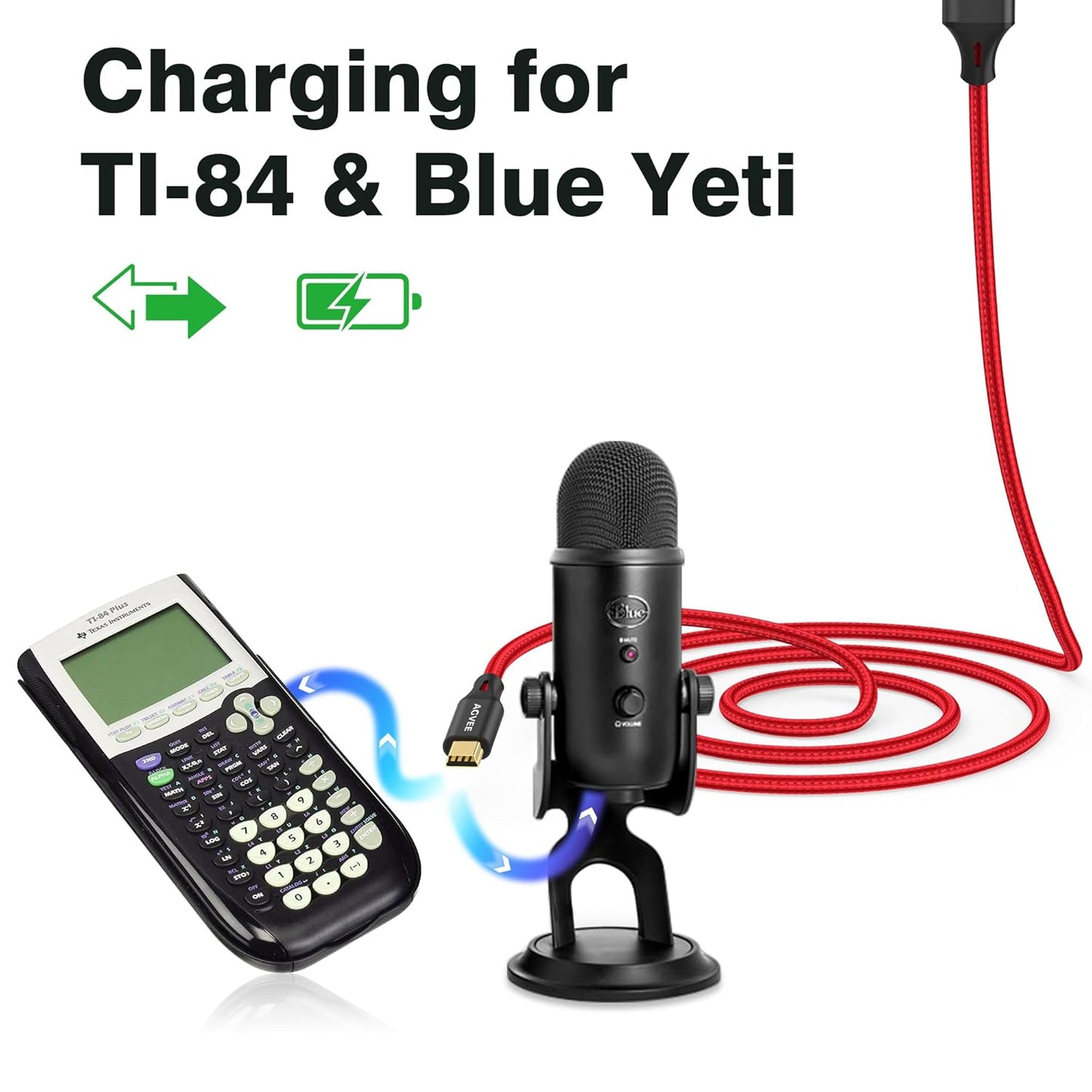 AGVEE 2 Pack 3.3ft Mini USB Cable, Braided Durable USB-A to Mini-B Charger Charging Cord for TI-84, Garmin GPS, Go-Pro Hero 4 3 2 HD, PS3 Controller, Canon Camera, Blue Yeti Microphone, Red