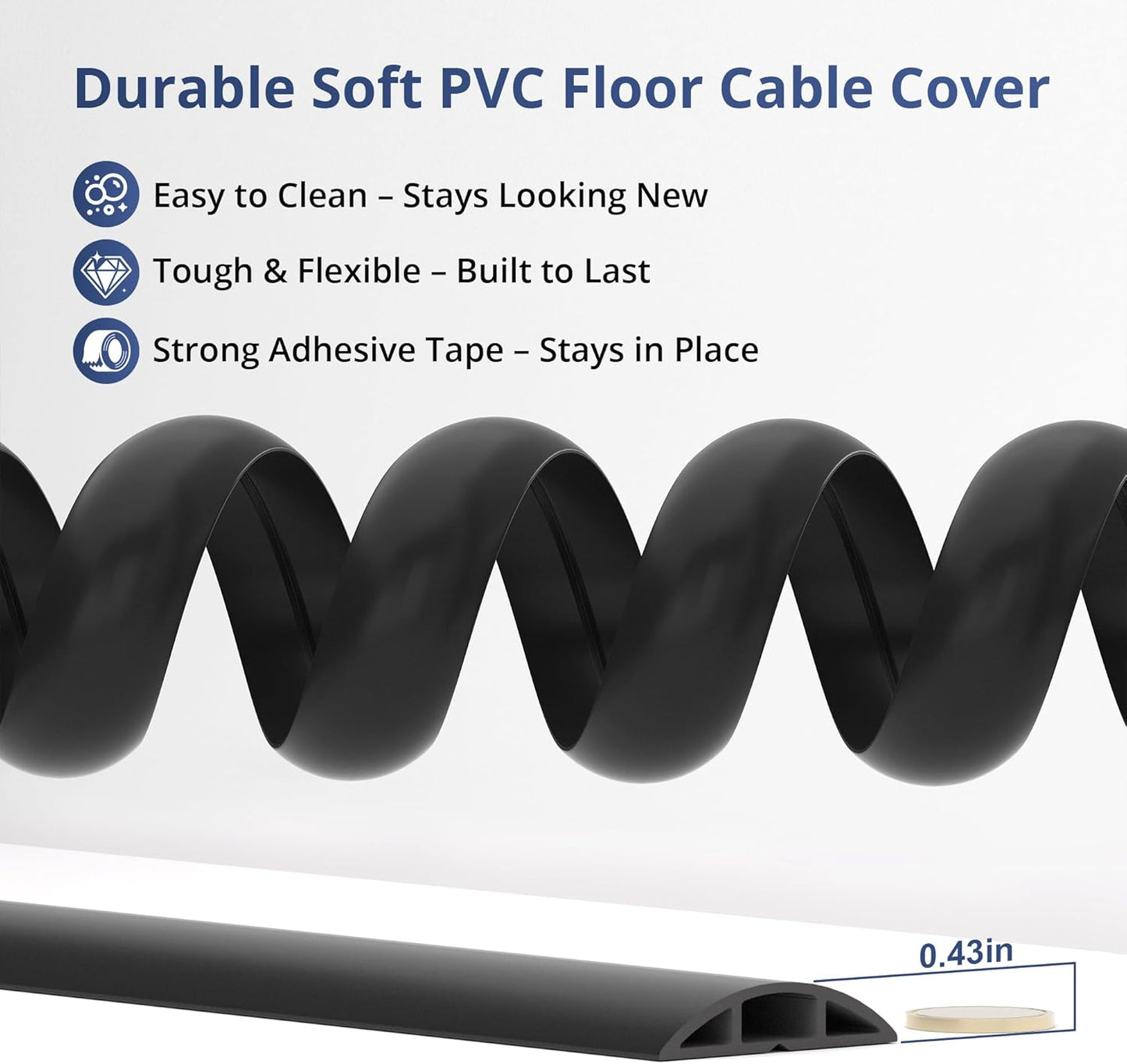 ZhiYo 10ft Cord Covers for Wires on Floor, Cord Hider Floor Hide Extension Cords, Soft PVC Cable Cover Cable Protector, Cable Cavity W0.62in H0.31in, Smoked Brown Wood