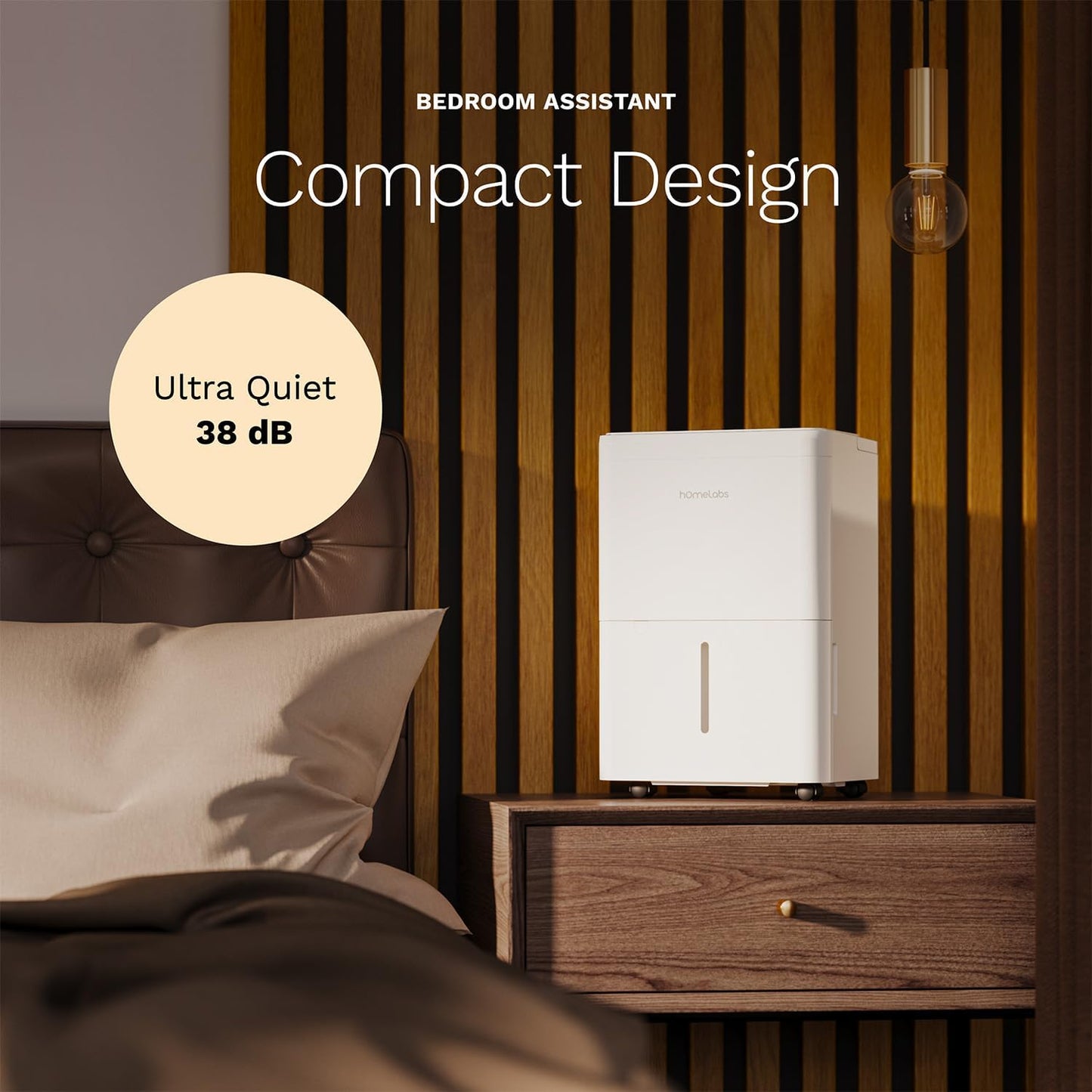 hOmeLabs 8 Pint Wi-Fi Dehumidifier for up to 1,800 Sq Ft Rooms (MAX 24 Pint at 95°F, 90% RH) – Ultra Quiet, Compact Design with Smart Controls and Drain Hose