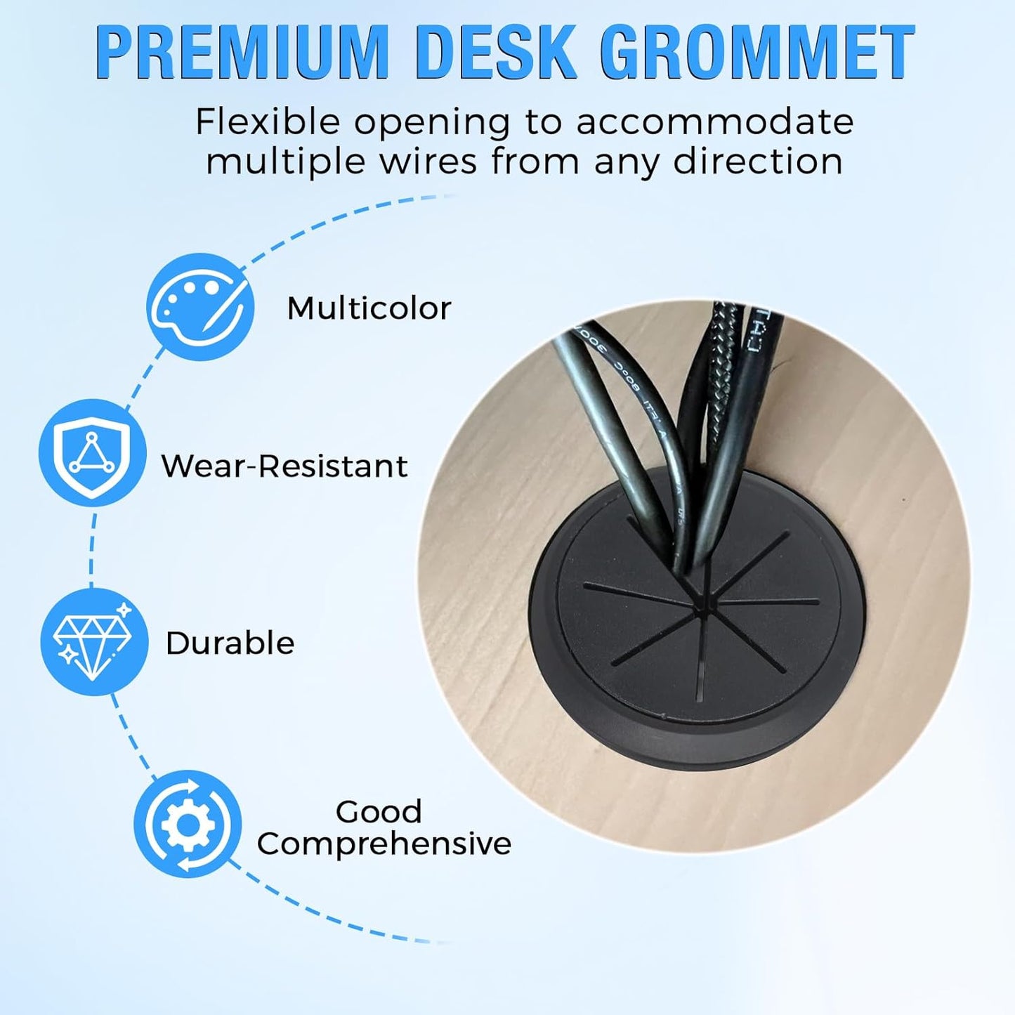 Desk Grommet 2-3/8" (60 mm), Desk Hole Cover for Cables Dark Grey, Cable Grommet ABS Plastic, Desk Hole Grommet for Office and Home Table Cable, Detachable & Flexible Cable Cord Organizer-2 Pcs