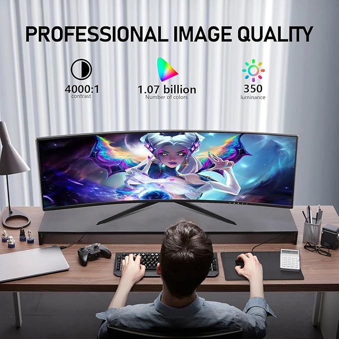 ZZA 34 Inch Monitor Curved Ultrawide,34 Inch Gaming Curved Monitor R1500 144hz Refresh WQHD 3440x1440,Computer Monitors 1ms, FreeSync & G-Sync,HDR10,122% sRGB,VESA