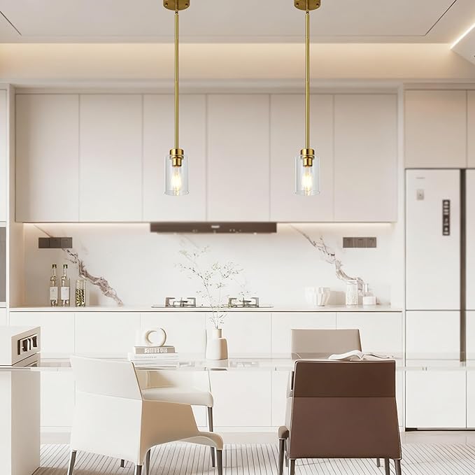 Brass Pendant Lights Kitchen Island, Glass Pendant Light Mordern Kitchen Island Pendant Lights Set of 2 Pack