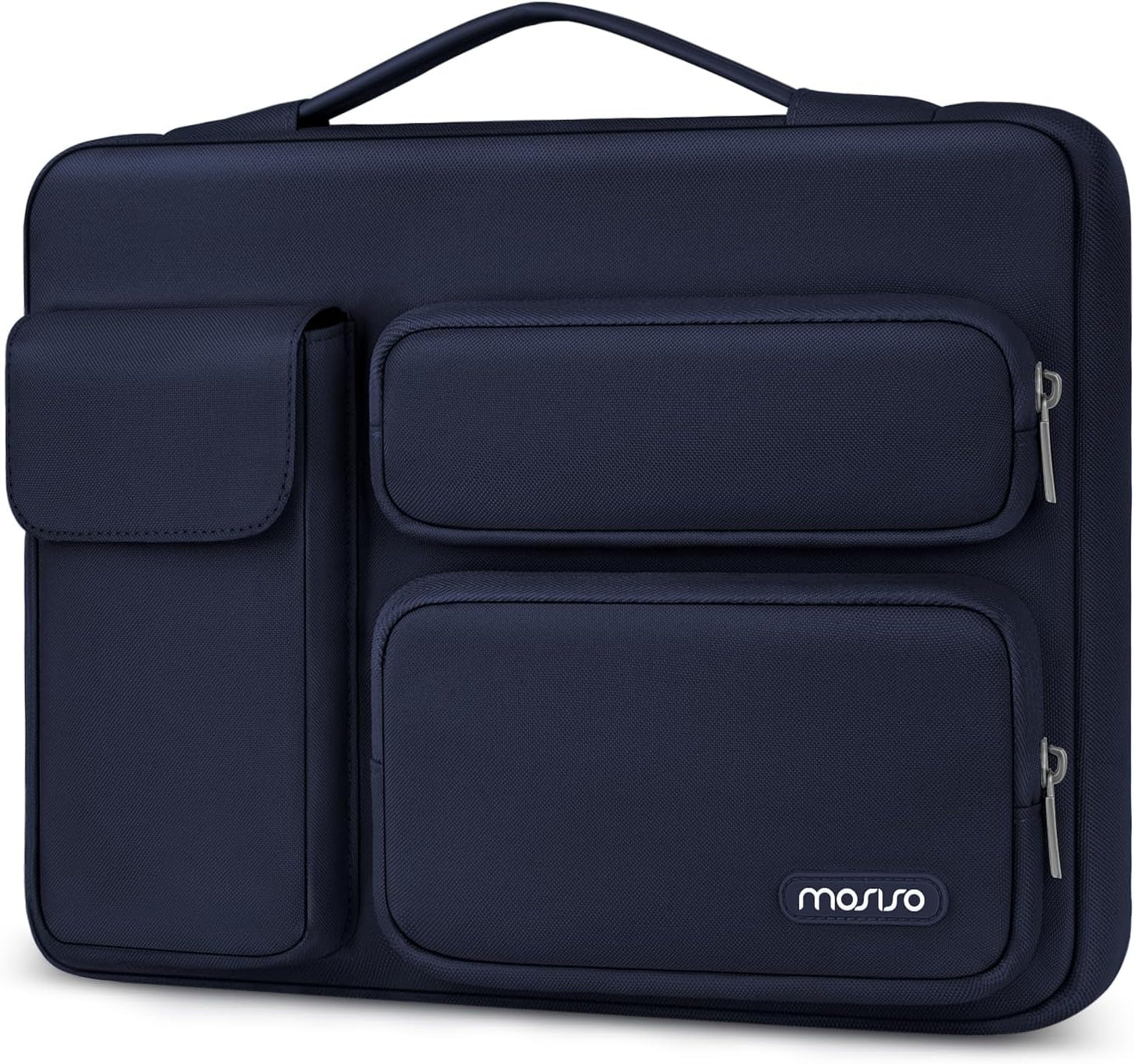 MOSISO 360 Protective Laptop Case 13.3 inch, 13-13.3 inch Laptop Sleeve Compatible with MacBook Air/Pro 13 / Pro 14, HP Dell ASUS Lenovo, Side Open Bag with 2 Raised&1 Flapover Pockets, Navy Blue