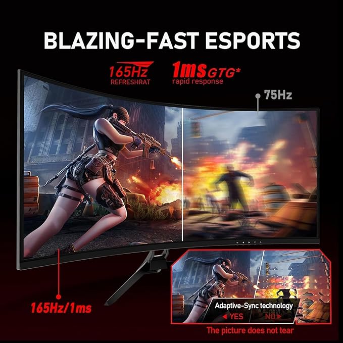 ZZA 34 Inch Monitor Curved Ultrawide,34 Inch Gaming Curved Monitor R1500 144hz Refresh WQHD 3440x1440,Computer Monitors 1ms, FreeSync & G-Sync,HDR10,122% sRGB,VESA