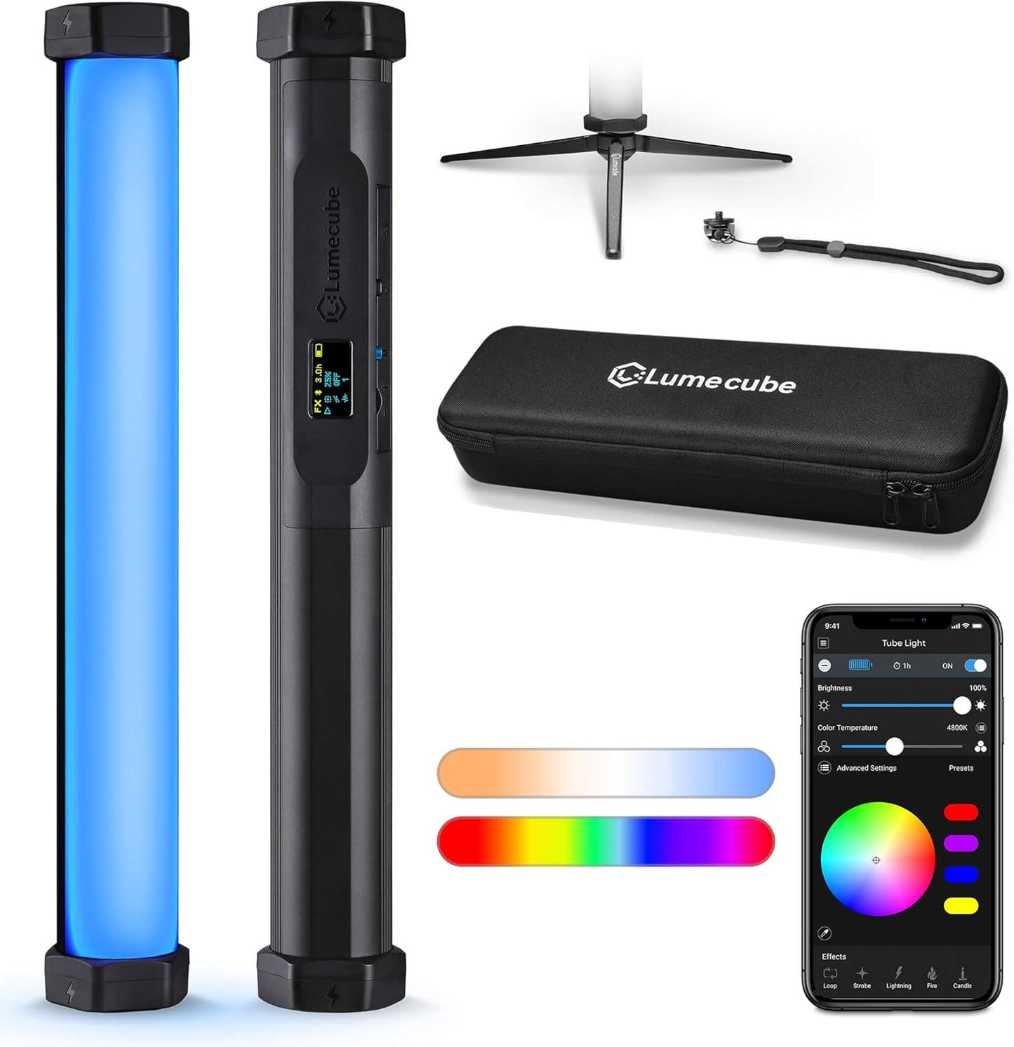 Lume Cube RGB Tube Light Mini for Photo & Video | RGBWW Full Color Tube Light | Bluetooth App Controlled | Millions of Colors | Aluminum Durable Design | 97+ CRI