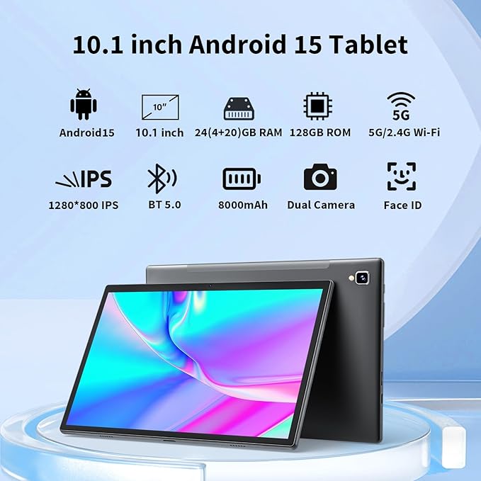YOBANSE 2025 Tablet with Keyboard, 24GB RAM, 128GB ROM(2TB Expand), 10.1 inch Android 15 Tablet, 8000mAh Battery, BT 5.0, GMS Certified, 5G/2.4G WiFi, Tablets with Mouse, Case, Stylus-Green Case