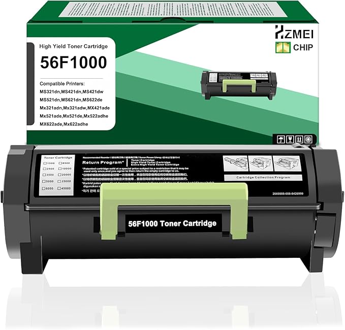 High Yield 56F1000 56F000G Toner Cartridge with Chip Replacement for Lexmark 56F1000 Black Toner Compatible with MS321 MS421 MS521 MS621 MS622 MX321 MX421 MX521 MX522 MX622 Laser Printer