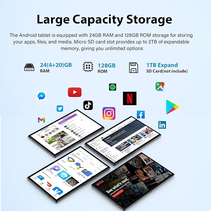 YOBANSE 2025 Tablet with Keyboard, 24GB RAM, 128GB ROM(2TB Expand), 10.1 inch Android 15 Tablet, 8000mAh Battery, BT 5.0, GMS Certified, 5G/2.4G WiFi, Tablets with Mouse, Case, Stylus-Green Case