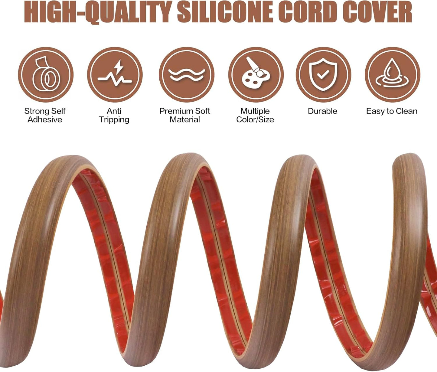 Floor Cord Cover Cable Cavity Self Adhesive Cord Hider Floor 10FT Floor Cable Management Power Cord Protector Floor Electric Cord Covers for Offices, Gym, Exhibitions (Misty Brown Wood, 1.18" x 10')