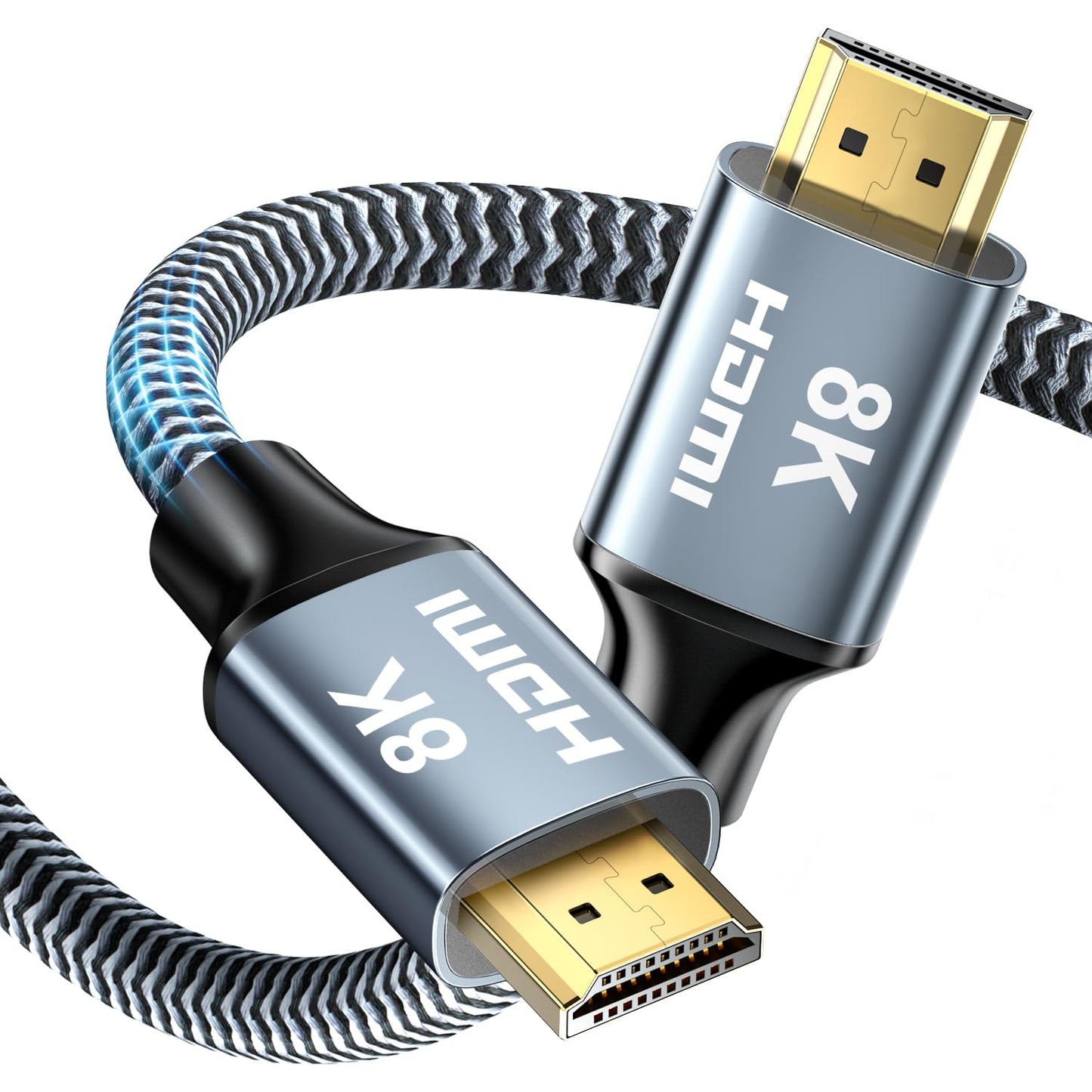8K HDMI Cable 40 ft, 48Gbps High Speed HDMI 2.1 Cable, Braided HDMI Cable 2.1 8K 60Hz 4K 120Hz Support for HDR eARC HDCP 2.2/2.3, HDMI Cord Compatible with HDTV, Laptop, Monitor, PC