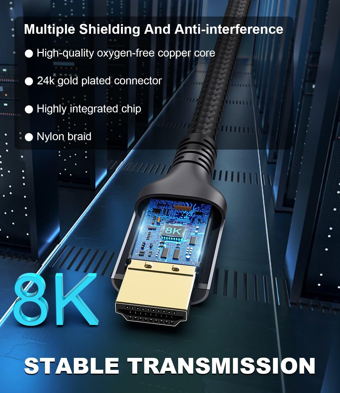 Certified 10K 8K HDMI 2.1 Cable 3.3 FT, 48Gbps Ultra High Speed HDMI Cable with Ethernet 4K 240Hz 165Hz 144Hz 120Hz 8K60Hz eARC HDCP2.3 HDR10+ PC Laptop TV Monitor Projector