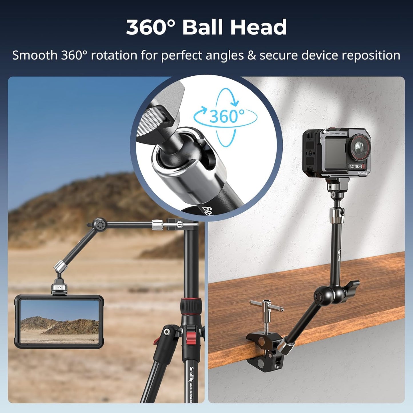 SMALLRIG 11 Inch Magic Arm with Crab-Shaped Clamp, Arm with 1/4"-20 Screw and Retractable Pins, for Action Cameras, Monitors, Video Lights, and Microphones - 5311