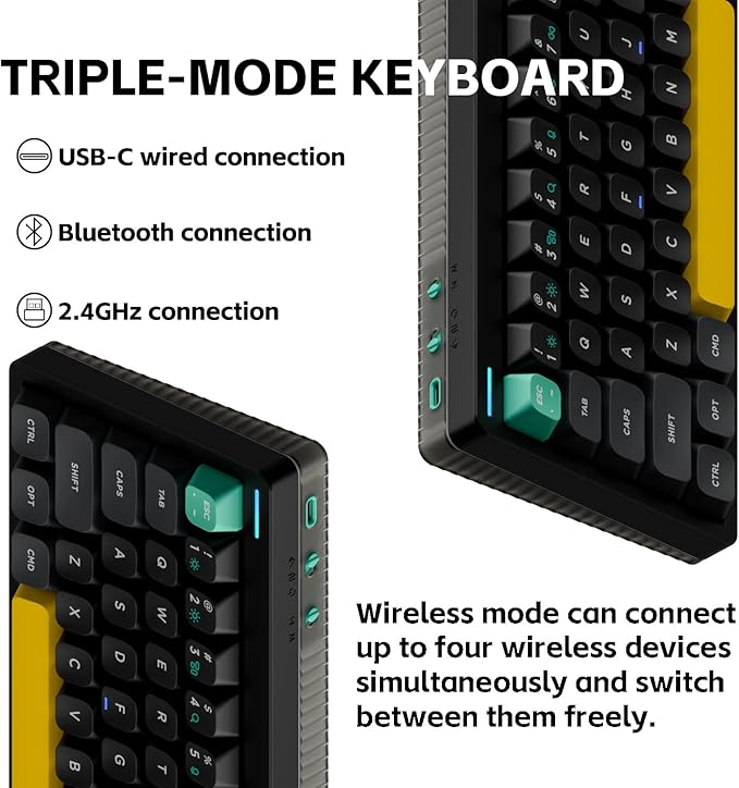 nuphy Halo65 V2 Wireless Mechanical Keyboard with PBT Keycaps, 65% Hot Swappable Custom Gaming Keyboard Compatible with QMK/VIA, RGB Backlit,Gasket Structure,BT5.0/USB-C/2.4GHz,Black-Mint Switches