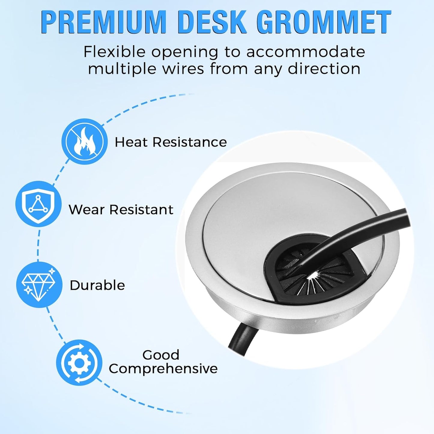 Desk Grommet 2-1/16" (53 mm), Desk Cord Hole Cover, Cable Grommet ABS Plastic, Desk Hole Grommet for Office and Home Table Cable, Detachable Cable Cord Organizer (Silver Sand 4 Pcs)