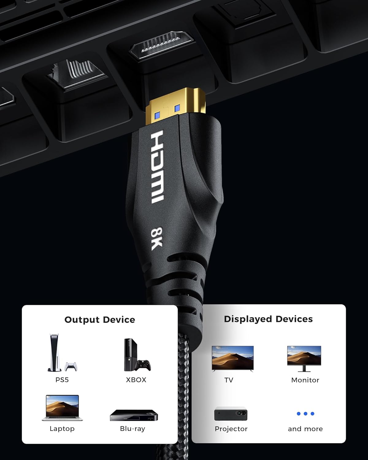 HDMI Cable 6FT 2Pack - Certified 8K Ultra High Speed HDMI Cord,48Gbps,8K 60hz,4K 120hz,Braided,eARC,HDCP 2.2 2.3,Compatible for HDTV/PS5/PS4/Blu-ray/RTX 3080 3090