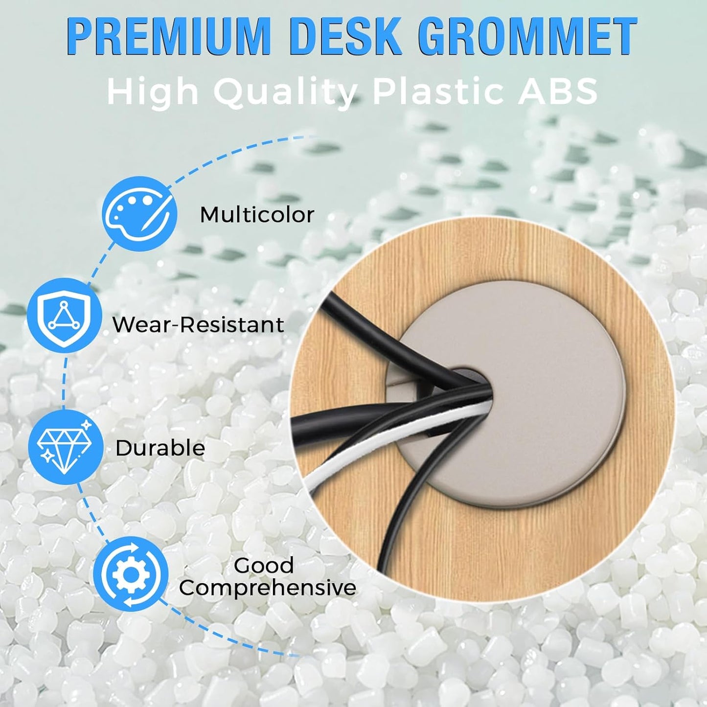 Desk Grommet 1-3/8" (35 mm), Desk Cord Hole Cover, Cable Grommet ABS Plastic, Desk Hole Grommet for Office and Home Table Cable, Detachable Cable Cord Organizer (White 8 Pcs)