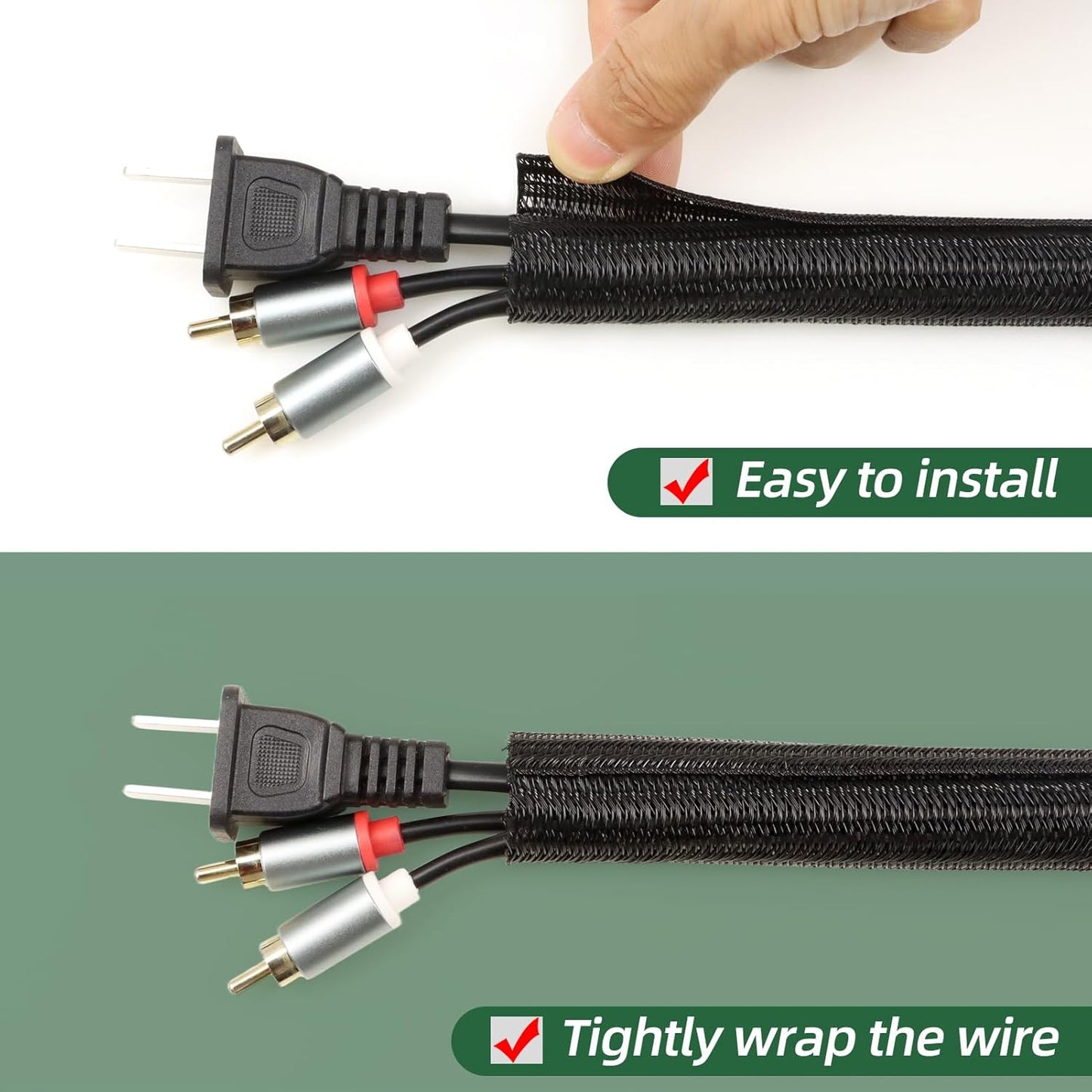 Split Wire Loom Tubing, Cable Protector Sleeve, Braided Cable Management for TV/Computer/Home Theater/Engine Bay, Cord Protectors from Pets No Chew (Black, 1"-10ft)