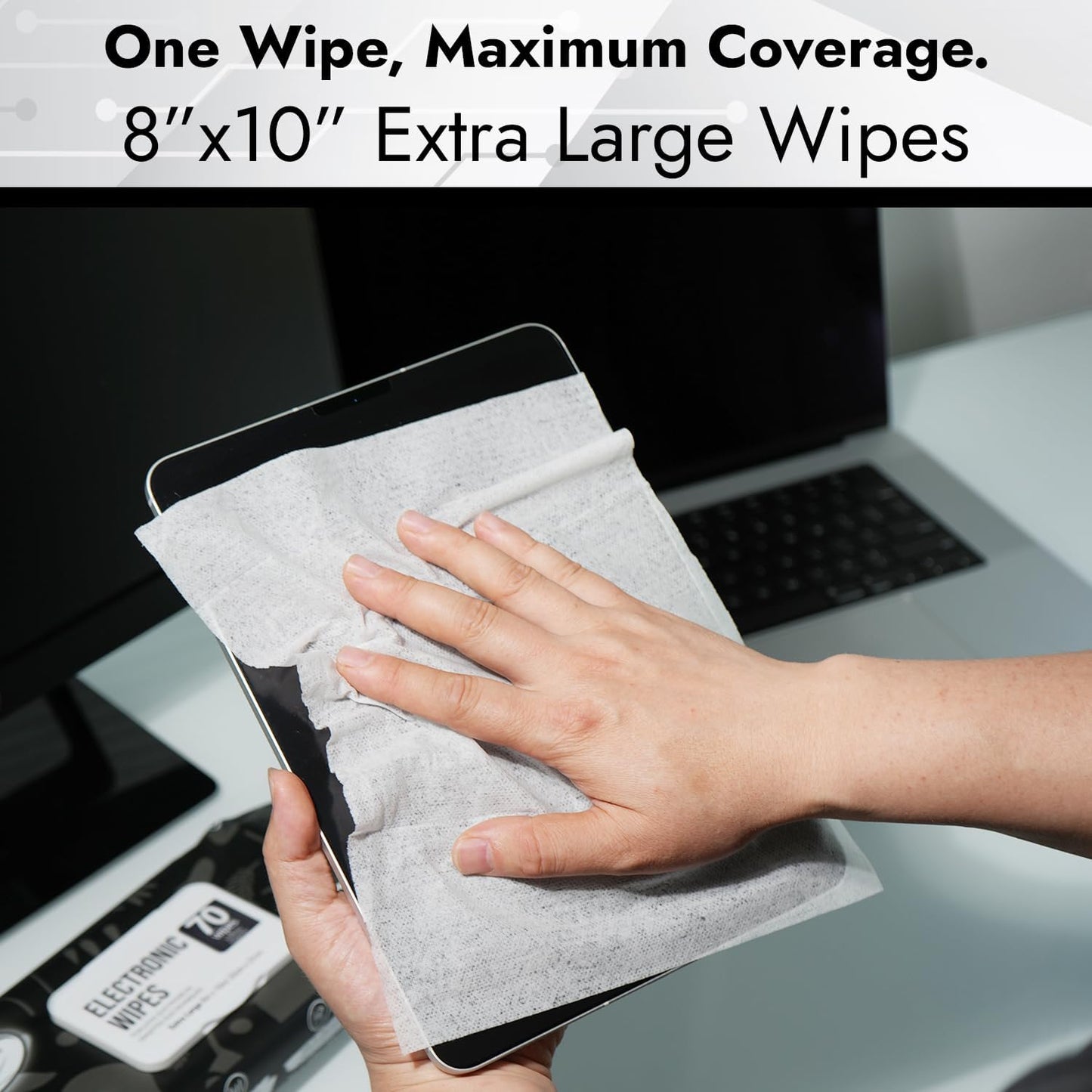 Air Jungles Electronic Screen Cleaning Wipes 70 Count (Pack of 3), Large 8"x10" Cleaner Wipes for Phones, Laptops, Monitors, TVs, Tablets, Glasses, Keyboards, Computer,Quick Dry