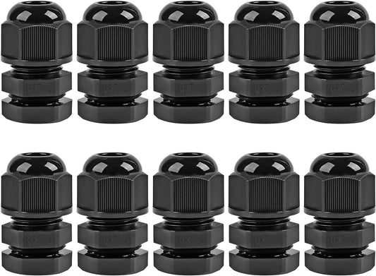 XHF 10 Pcs 1/4" IP68 Strain Relief Nylon Cord Grip NPT Cable Glands Adjustable UL Listed and RoHS Compliant (Black)