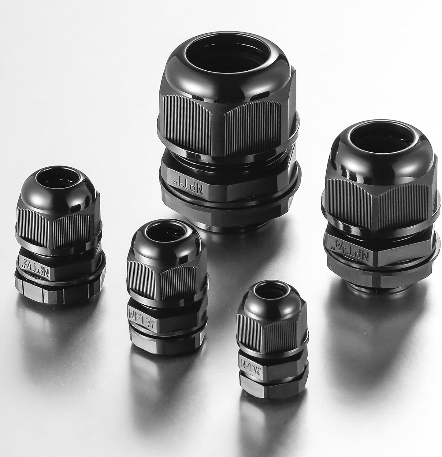 50 PCS 3/8"(5-10mm) NPT Nylon Cable Gland Joints with Gaskets, IP68 Adjustable Lock Nut Strain Relief Cord Grip Waterproof Cable Glands - UL Listed and RoHS Compliant