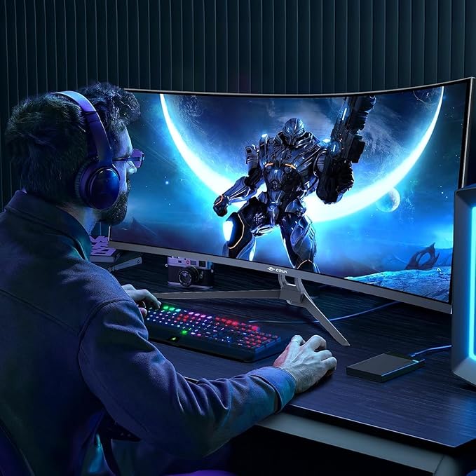 ZZA 34 Inch Monitor Curved Ultrawide,34 Inch Gaming Curved Monitor R1500 144hz Refresh WQHD 3440x1440,Computer Monitors 1ms, FreeSync & G-Sync,HDR10,122% sRGB,VESA