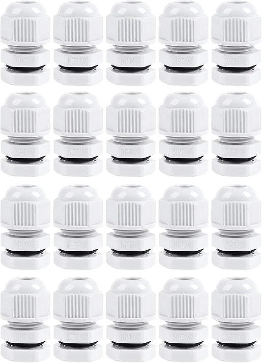 XHF 20 Pcs 1/4 Inch IP68 Strain Relief Nylon Cord Grip NPT Cable Glands Adjustable UL Listed and RoHS Compliant (Grey)