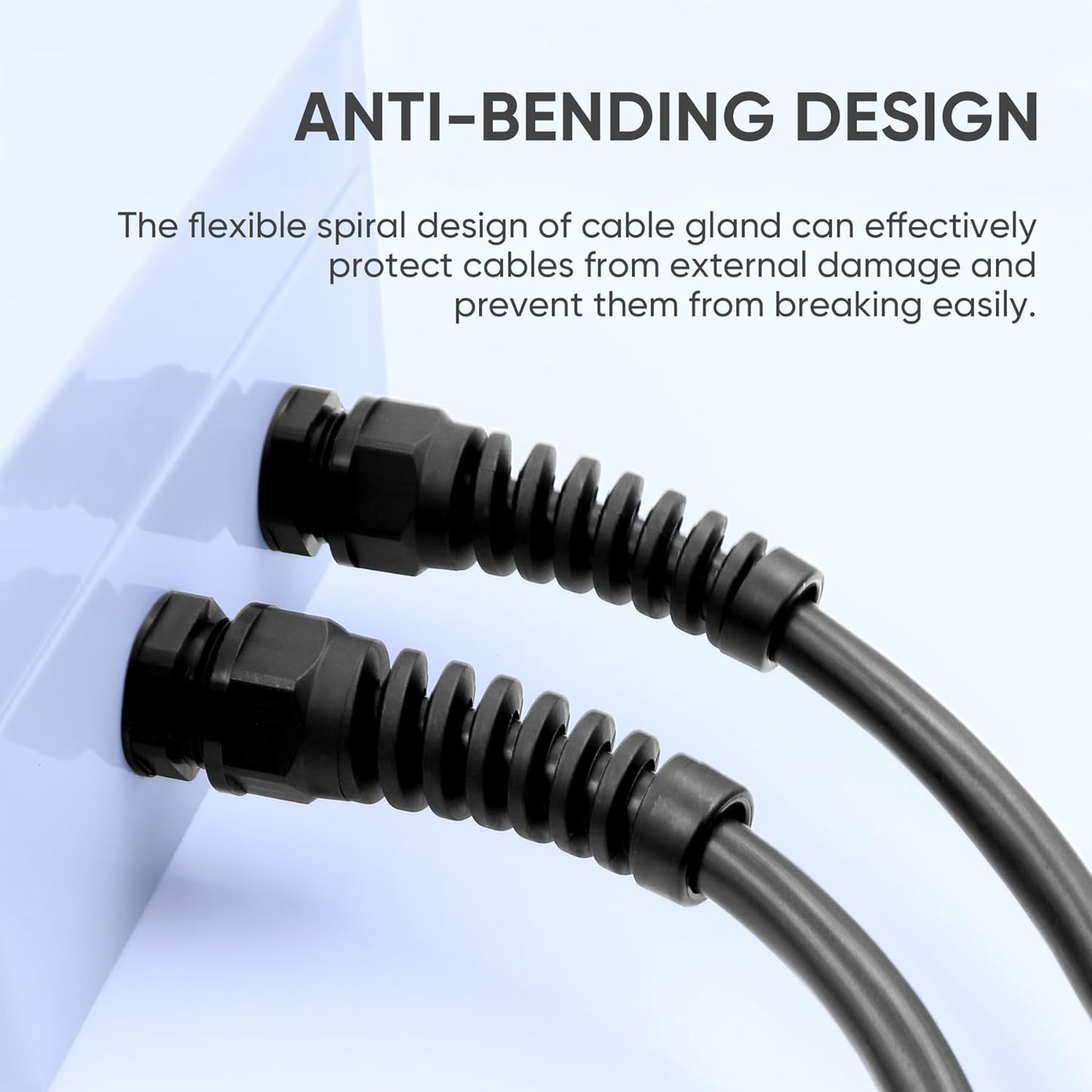 Strain Relief Cord Connector,LISTENJIALE 2Pcs NPT 1/4" Waterproof Cable Gland Flex Spiral Strain Relief Adjustable 4-8mm Cable Connector Nylon Joint with Gaskets(Black)