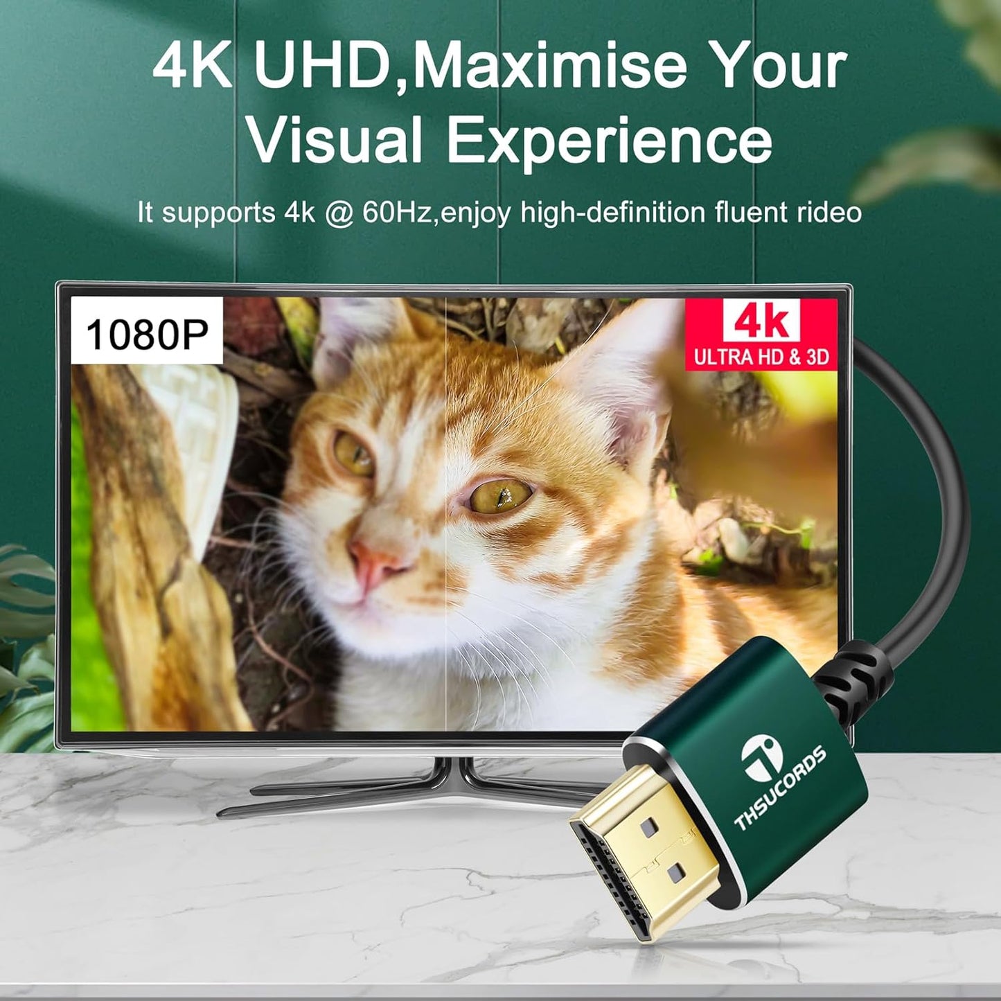Slim HDMI Cable 1FT, Ultra Soft & Thin HDMI to HDMI Cord, Extreme Flexible & Skinny HDMI Wire Supports High Speed 4K@60Hz 18gbps 2160p 1080p