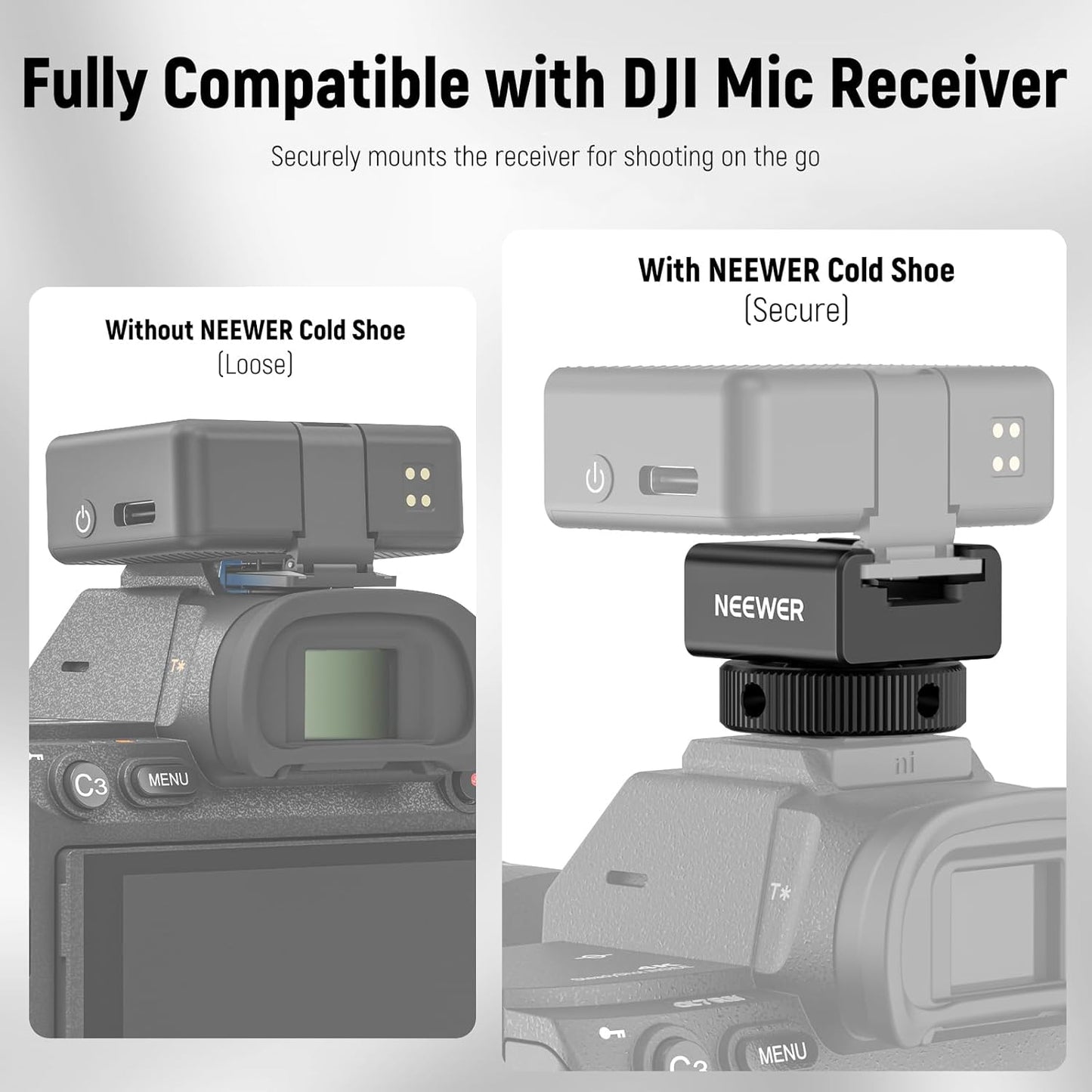 NEEWER Cold Shoe Mount Adapter Compatible with DJI Mic 2 Rode Wireless GO II Hollyland Saramonic NEEWER Wireless Mini Microphone, Anti Interference Offset Contact Design for Speedlite Flash, UA079