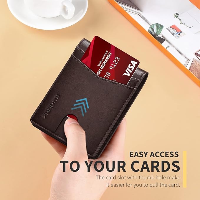 RUNBOX Wallet for Men Slim Rfid Leather 2 ID Window With Gift Box